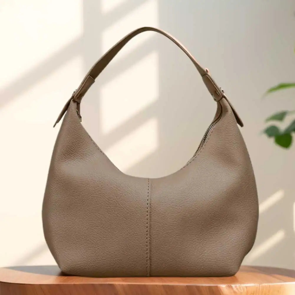 Women Fashion Tote Handbag PU Leather Simple Shoulder Purse Solid Color Soft Hobo Bags Girls Outdoor Daily Bag