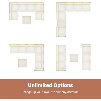 Outdoor Patio Furniture Set, Wicker Outdoor Sectional Set, Boho Patio Conversation Sectional Sofa with Large Tempered Glass Cof