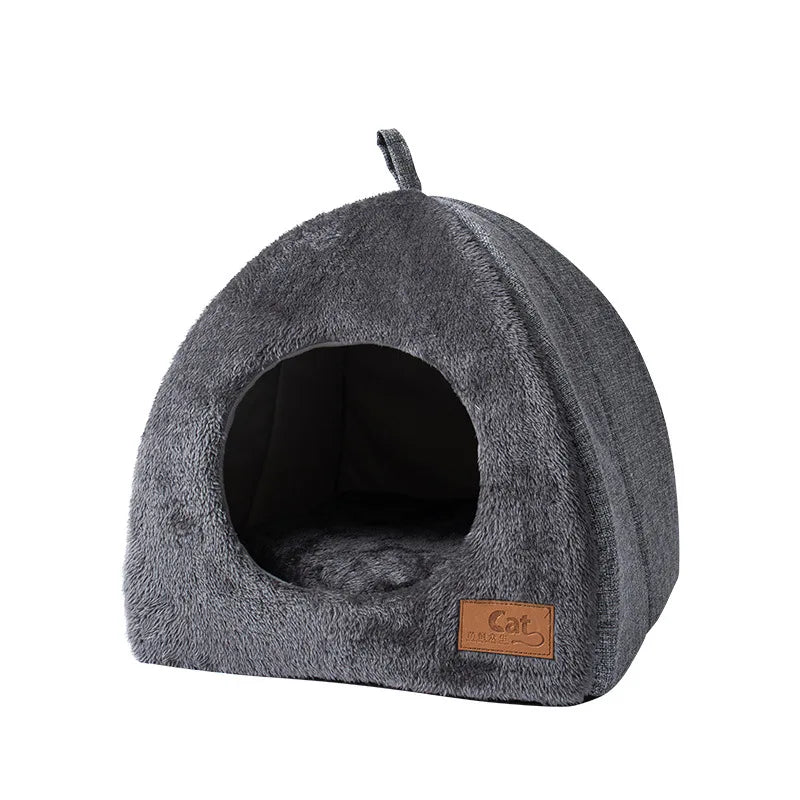 New Triangular Enclosed Cat House - Warm Plush Pet Bed for Deep Sleep, Cozy Shelter for Cats and Small Dogs