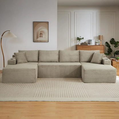 133" Oversized Modular Sectional Cloud Couch With Cup Holders, U Shaped Comfy Boneless Memory Foam Couches For Living Room, Plus