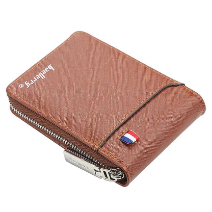 Baellerry Mini Men Card Wallets Name Print 9 Card Holders Zipper Card Wallet PU Leather Thin Male Card Purse Mini Carteria