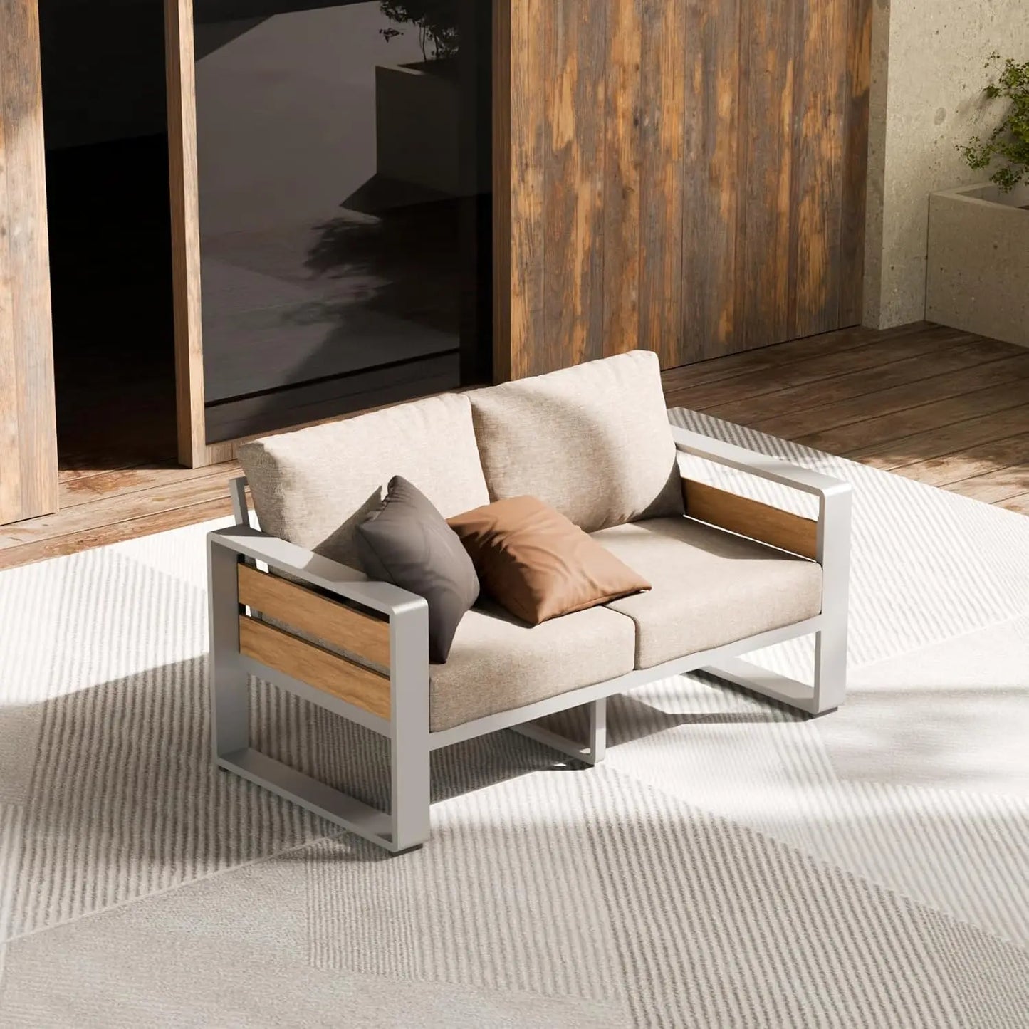 Aluminum Outdoor Patio Furniture - 2 Pcs Armchair, All-Weather Metal Modern Outside Furniture with Washable Thick Cushion