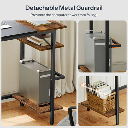 HOOBRO Computer Desk Home Office Desk with Power Outlet Writing Desk with 2 Shelves Modern Small  Desk for Home Office  Study