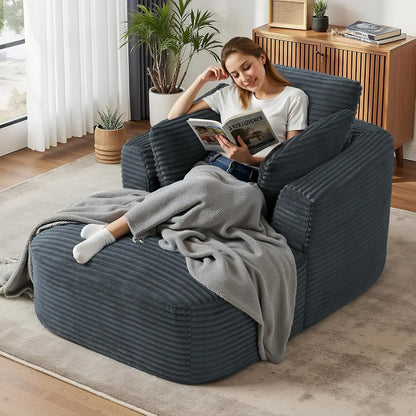 65" Boneless Couch Corduroy Living Room Chairs Luxurious Reading Chair Deep Seat Sleeper Chair Oversized Chaise Lounge Chair