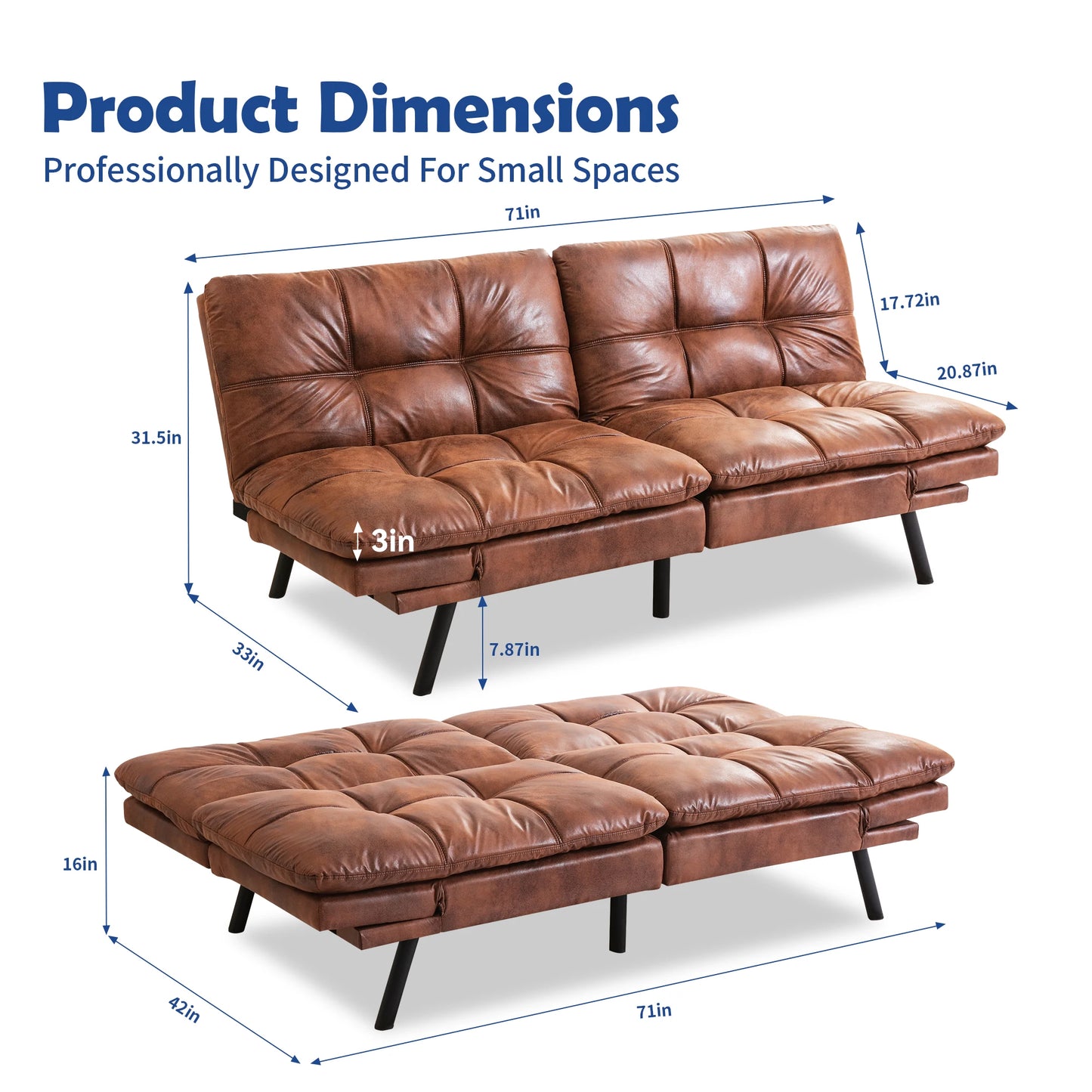 Hcore Futon Sofa Bed,Sleeper Convertible Futon Couch,Memory Foam Futon Couch,Convertible Loveseat Sofa Bed