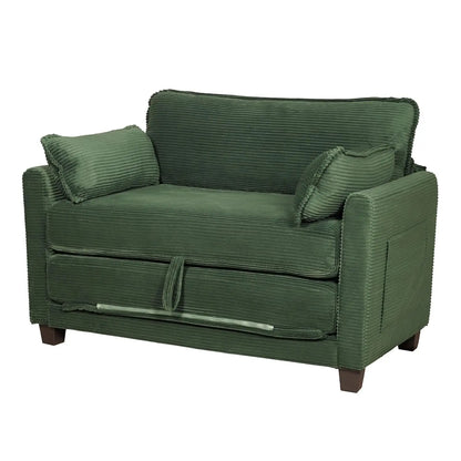 Convertible Sofa Bed, 2-in-1 Corduroy Sleeper Couch, 2-Seater Pull-Out Couch Bed with Side Storage Pocket, Solid, Customized