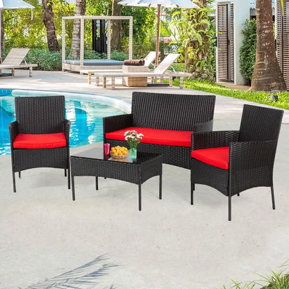 Outdoor Furniture Set 4Pc Modular Patio Furniture Set Water Resistant Conversation Set with 3 Rattan Chairs 1 Tempered Glass Top