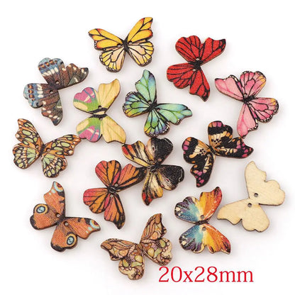 50PC 2 Holes 3 Size Colorful Butterfly Wooden Buttons Fit Sewing And Scrapbooking Sewing Buttons For Craft DIY Mixed