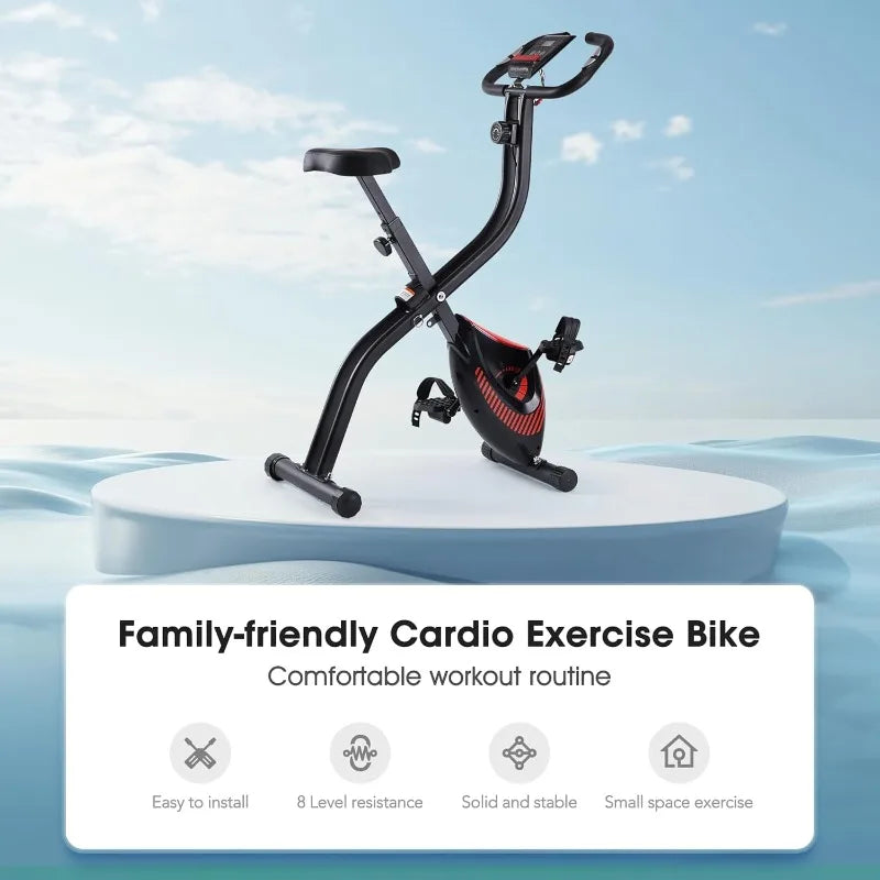 Exercise Bike 3 IN 1 Stationary Bike Folding Exercise Bike with 8-Level Adjustable Resistance Comfortable Seat Cushion LCD