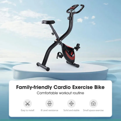 Exercise Bike 3 IN 1 Stationary Bike Folding Exercise Bike with 8-Level Adjustable Resistance Comfortable Seat Cushion LCD