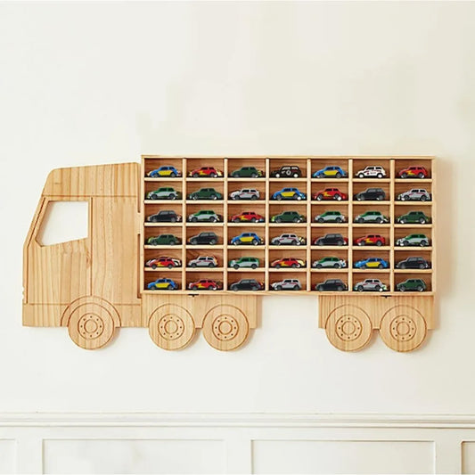 Wood Toy Car Display Rack, Holds 42 Diecast Cars Model Car Display Case 1/64 Scale Toy Cars Organizer Freestanding