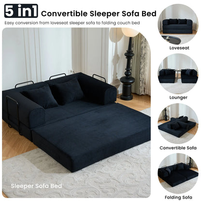 59’’ Convertible Sofa Bed Corduroy Upholstered Boneless Couch, Loveseat Fold Out Small Floor Sleeper for Living Room