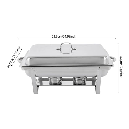 3-Compartment 410 Stainless Steel Chafing Dish Buffet Set with Adjustable Solid Fuel Heating/Cooling, Ideal for Weddings/Parties