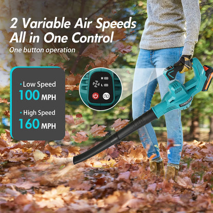 Leaf Blower Cordless Electric Portable 160MPH Lightweight 1*20V-2.0Ah Batteries Handheld Leaf Cleaner 2-Speed Lawn Care Yards