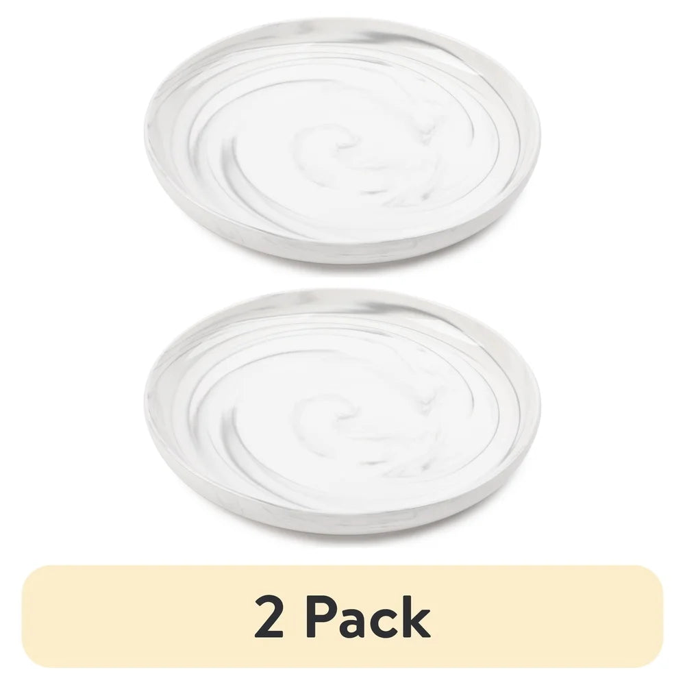 2 Pack Microwave Dishwasher Oven Safe Stoneware Dinner Plates Grey Marble Round Tableware Kitchen Utensils Dining Set