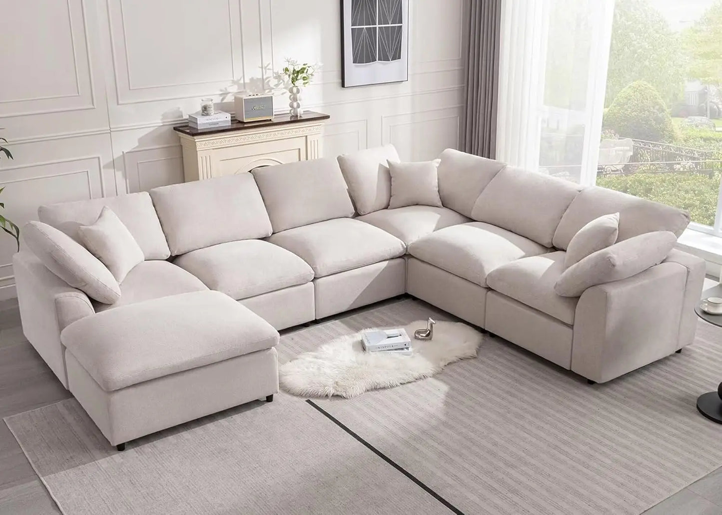 Modular Sectional Sofa Modern Oversized Cloud Couch with Movable Ottoman 7 Seater L-Shaped Sofas Comfy Couches for Living Room S