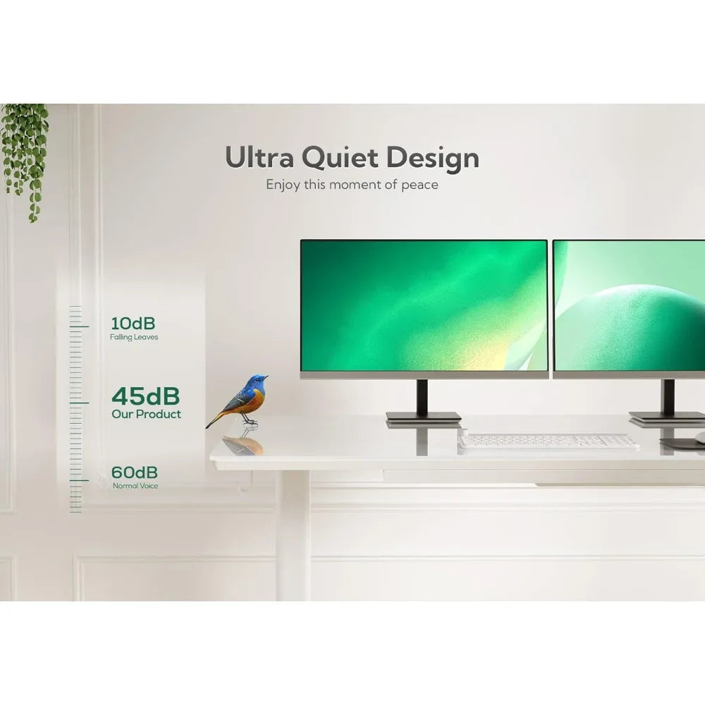 Glass Standing Desk with Drawers, 55×24 Inch Adjustable Stand Up Desk Quick Install Home Office Computer Desk, White