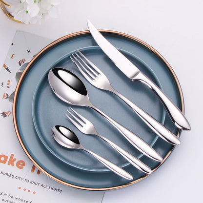 6/16/20/24Pcs Sliver Tableware Stainless Steel 304 Cutlery Set Mirror Knife Fork Spoon Western Dinner Set Smooth Handle Flatware