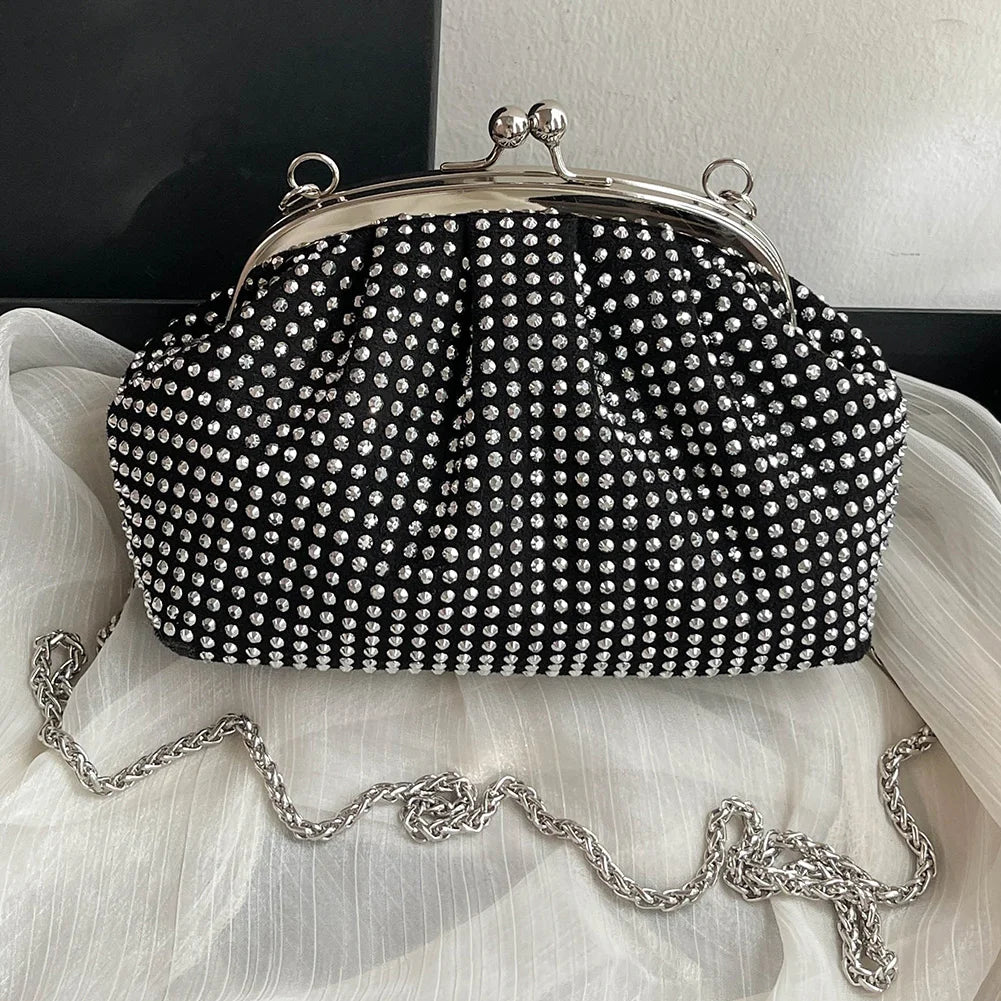 Women Evening Clutch Bag Fashion Rhinestones Evening Bags Stylish Crossbody Bag Sparkly Top Handle Purse Wedding Party Bag