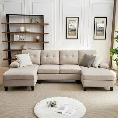 111'' Sectional Couch with Double Chaise – Modern Polyester Fibre U-Shaped Sofa, Upholstered 4-Seater for Living Room