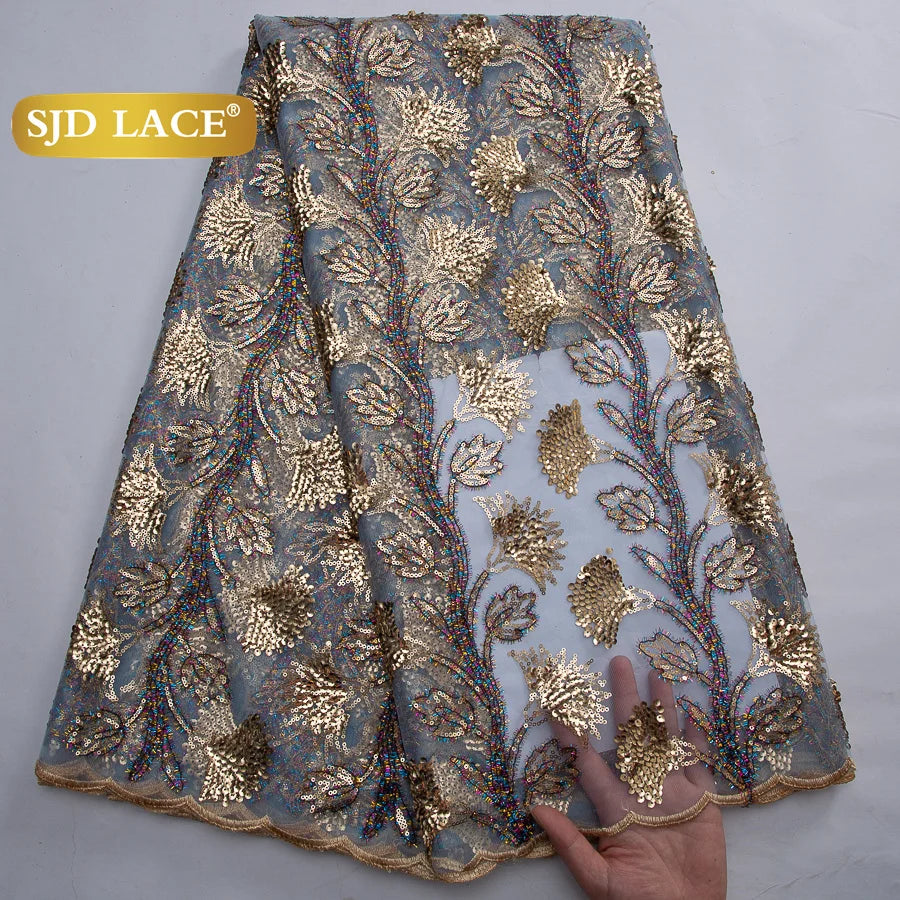 SJD LACE African Green Sequins Mesh Woman Lace Fabric High Quality 2025 Nigerian French Net Lace for Sewing Wedding Dresses 3735