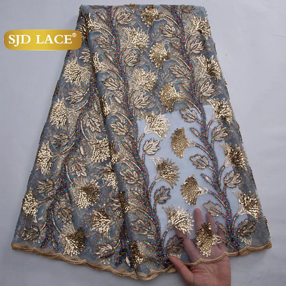 SJD LACE African Green Sequins Mesh Woman Lace Fabric High Quality 2025 Nigerian French Net Lace for Sewing Wedding Dresses 3735