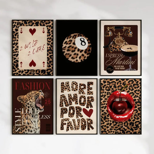 3/6pcs Retro Leopard Cheetah Canvas Prints Poster Y2k Funky Chic Art Prints Bedroom Apartment Wall Art Home Decor Art Poster