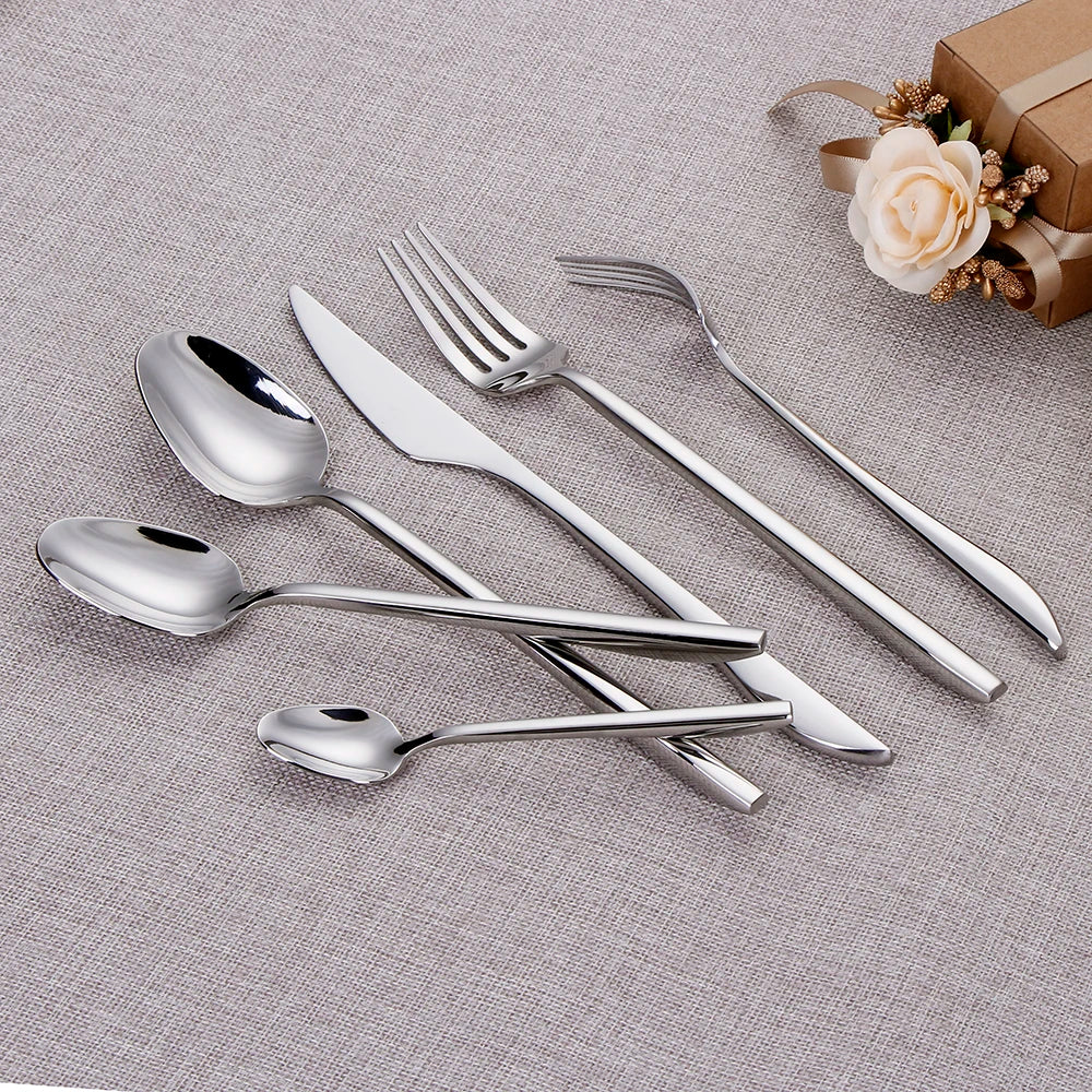 6/16/20/24/28Pcs Cutlery Set Stainless Steel 304 Tableware Mirror Sliver Dinner Set Western Knife Fork Spoon Elegant Flatware