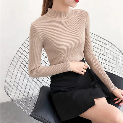 ITOOLIN Women Underwear Sweater Slim Long Sleeve Warm Knit Pullovers Elegant Solid Jumpers For Women 2023 Autumn Winter