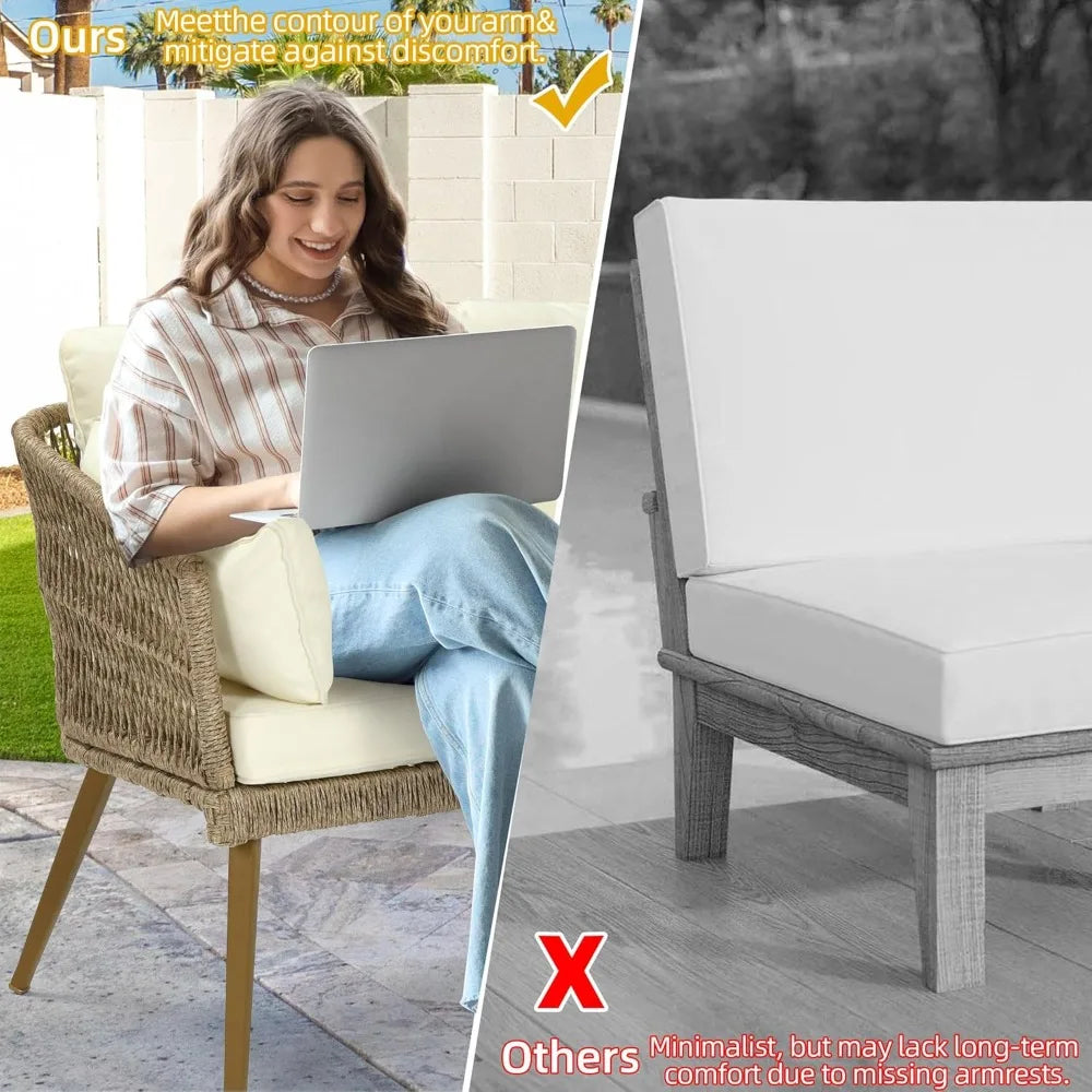 patio wicker loveseat, all-weather rattan 2 seater sofa with cushions & lumbar pillows, outdoor patio furniture set for patio,