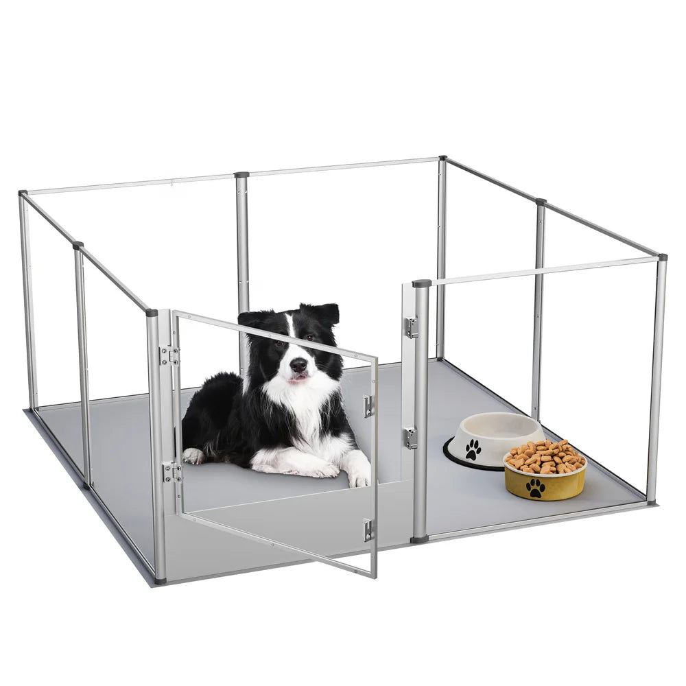 XXL Acrylic Dog Playpen Clear Exercise Enclosure Pet Animal Bunny Ferret Dog Cage Pet Whelping Box with Waterproof Fertility Pad