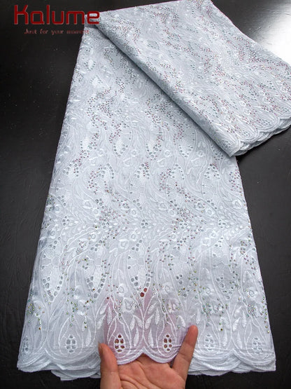 Kalume African Cotton Embroidered Lace Fabric With Stones 2025 Nigerian Swiss Voile Lace Fabric Flower For Sewing Dress F4325