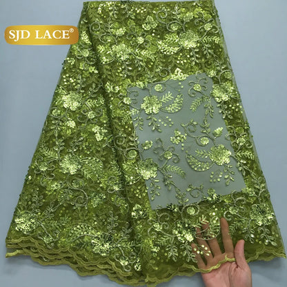 SJD LACE African Mesh Sequins Lace Fabric French Sequins Bridal Lace 2025 Hot Sale Nigerian Women Wedding Party Dresses Sew 4180