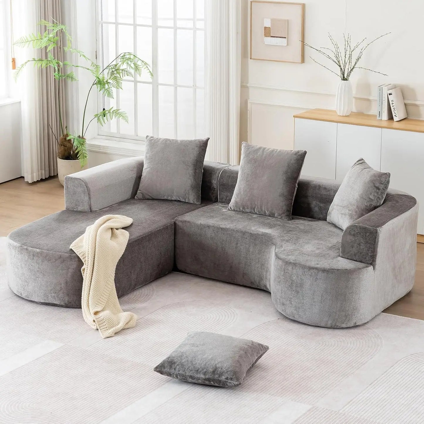 80“ Curved Loveseat for Small Spaces, White Curved Couches for Living room, Compression Sofa in a Box with 2 Pillows,