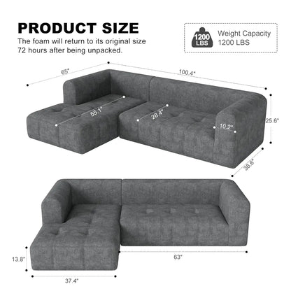 105" Modular Sectional Couches for Living Room, Cloud Sectional Couch with Deep Seat, Convertible L-Shape Couch,, Customized
