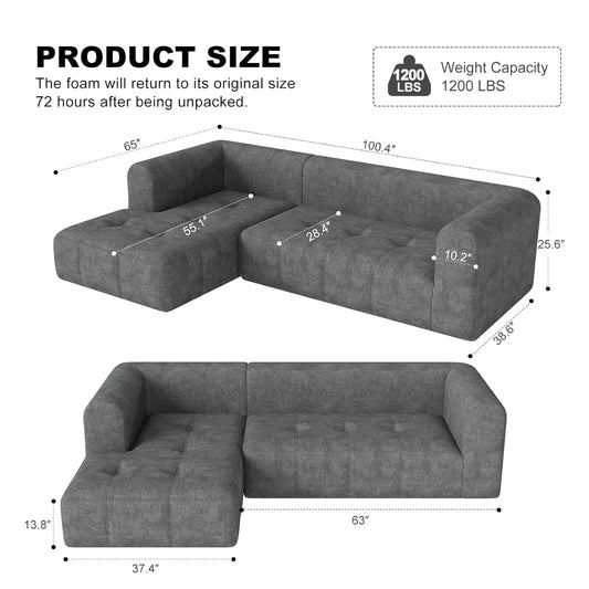 105" Modular Sectional Couches for Living Room, Cloud Sectional Couch with Deep Seat, Convertible L-Shape Couch,, Customized