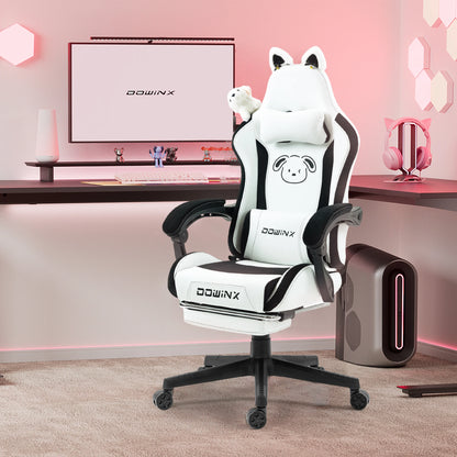 Dowinx Gaming Chair Cute with Cat Ears and Massage Lumbar Support, Ergonomic Computer Chair for Girl with Footrest and Headrest