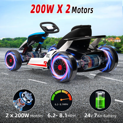 24V Go Kart Ride On Racing Toy for Kids 6+ Ride On Drift Kart with 200W*2 Extra Powerful Motors Large Battery with Music Horn