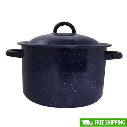 Enamel Stock Pot Soup Stews Cooking with Double Handles Oven Safe Durable Steel Efficient Heat Distribution Hand Wash Only