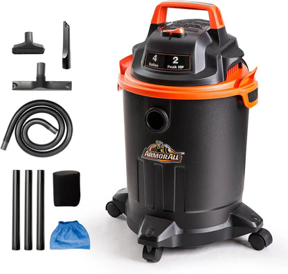 4 Gallon Wet/Dry Vacuum with Powerful Suction, Nozzles & Brush for Home and Workshop