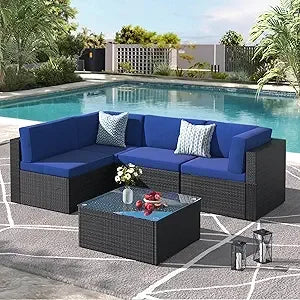 U-MAX 7 Piece Outdoor Patio Furniture Set, PE Rattan Outdoor Wicker Sectional Furniture Chair Set with Cushions and Tea Table, B