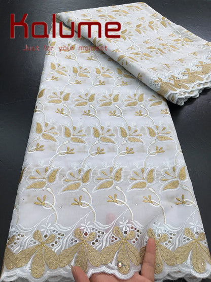 Kalume Lace 2025 African Cotton Lace Fabric High Quality Embroidered Stones Nigerian Swiss Voile Lace Fabric For Sewing F3580