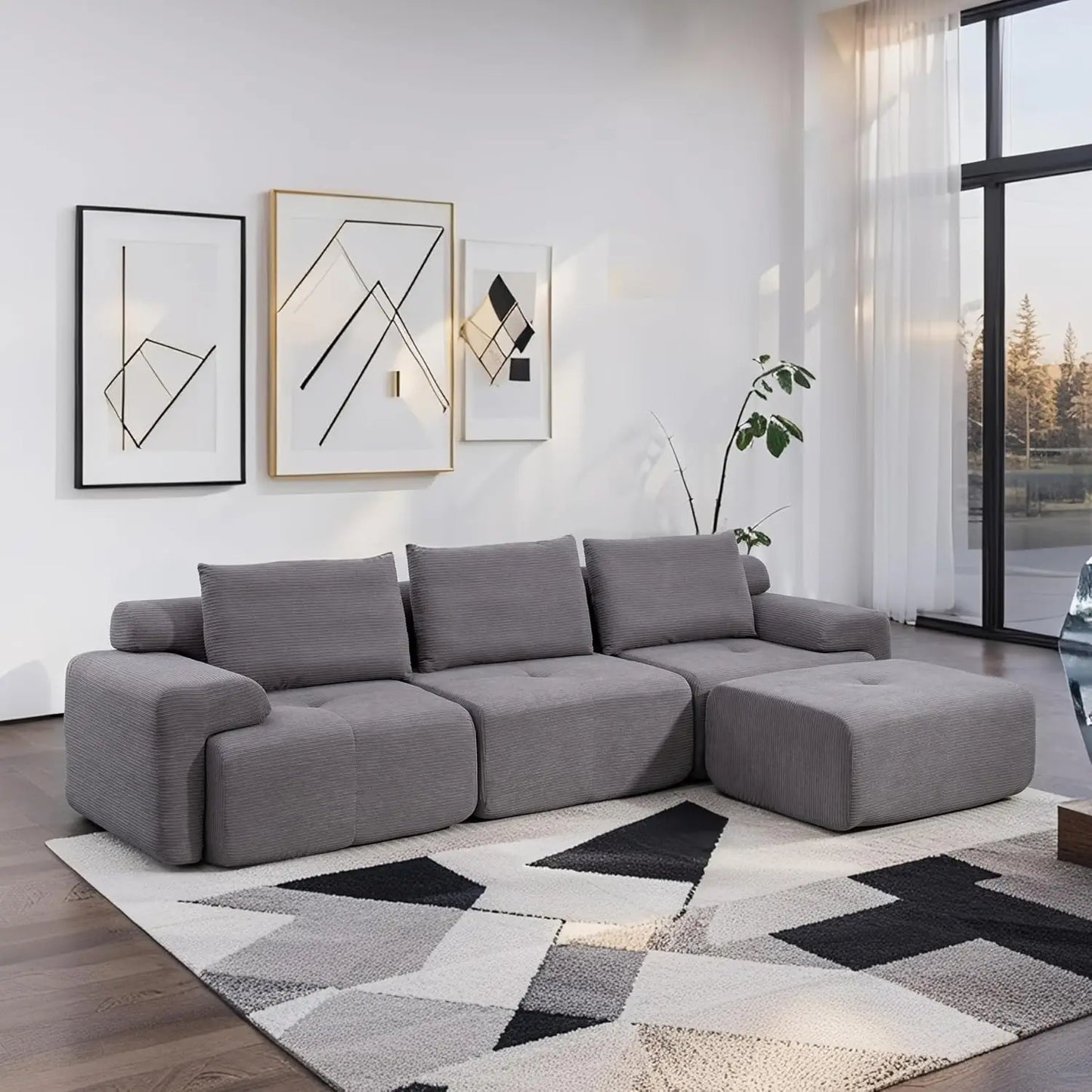 Fefances L-Shaped Sectional Couches for Living Room with Memory Foam & Steel Frame - No Assembly Convertible Sofa Bed, Modular