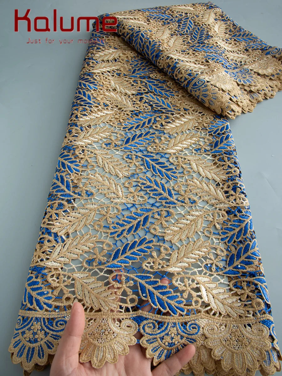 Kalume 2025 African Cord Lace Fabric with Sequins Nigerian Guipure Lace Fabric Ship From U.S. for Sewing Luxury Dress F3666