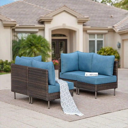 L-Shaped Outdoor Sectional Patio Furniture Set – Wicker 4-Seat Conversation Set with Coffee Table for Comfortable Outdoor Livin