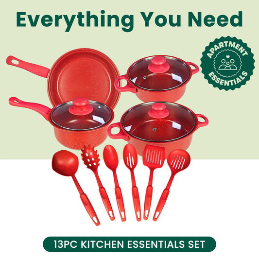 13-Piece Luxury Nonstick Cookware Set - Skillet Outdoor Set for Home Cooking Kitchen Utensils - Gift for Family and Friends