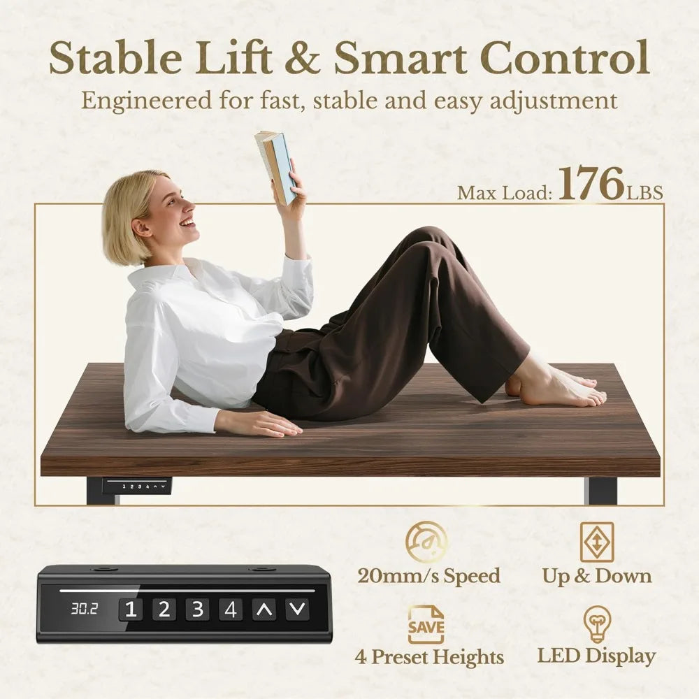 70" Electric Standing Desk with Storage & USB, Adjustable Height 29.5-43.3", Black Walnut Executive Office Desk