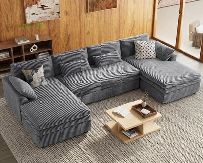 Large Modular Sectional Sofa with Deep Chaise, 104" Corduroy L Shaped Couch with 9" Soft Dual-Layer Seats Cushion Customized