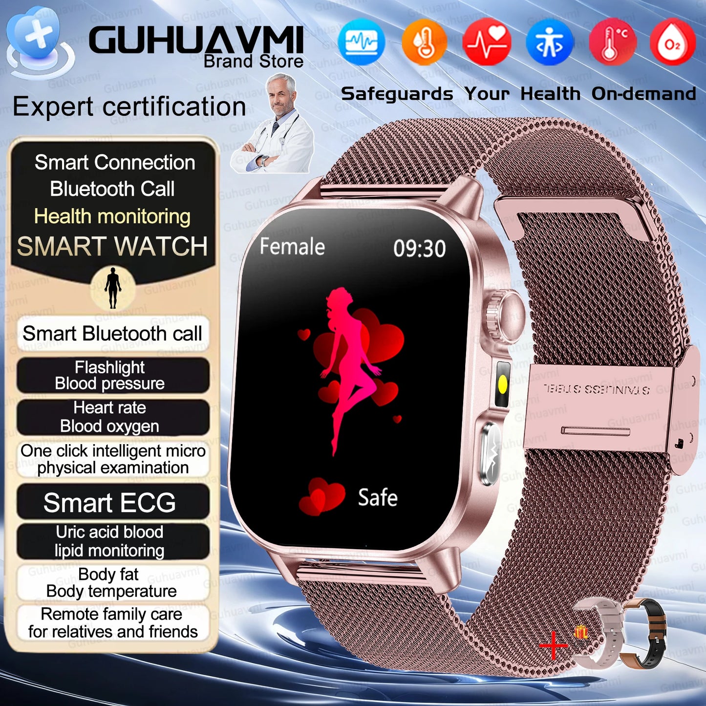 2026 New AI Health Diagnosis Smart Watch Body Analysis Uric Acid Blood lipids ECG+PPG Blood pressure call Smart watch Men Women