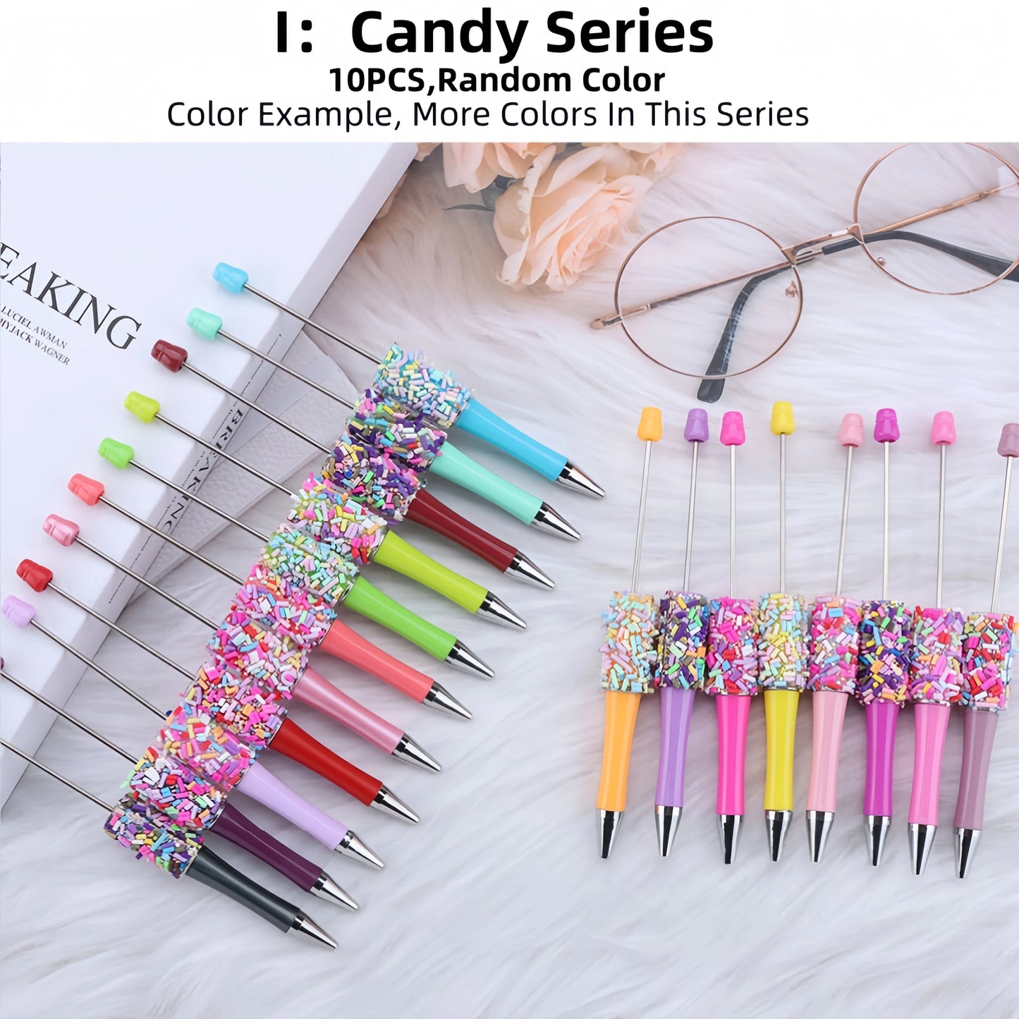 10 New Creative Bead Ballpoint Pen Sets (Random Colors), Perfect For DIY Office And School Supplies With Colored Wooden Beads